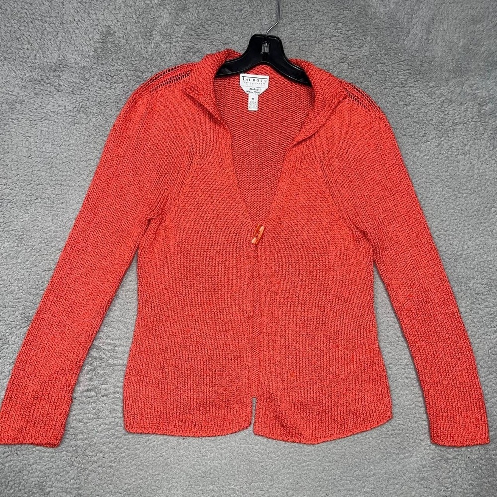 VTG Talbots Collection Sweater Sz M Red Cardigan Italian‎ Yarn Toggle Hong Kong